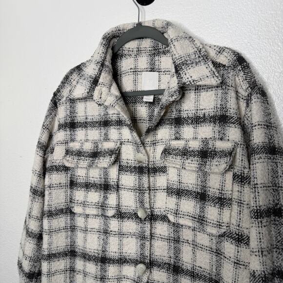H&M Womens Jacket Size S Plaid White Black Shacket Button Front Oversized - Picture 7 of 12